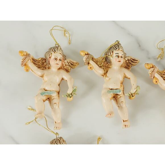 Christmas Angel Cherubs Tree Ornament w/ Grapes & Oranges 3 1/2" Made Italy x11 - Picture 3 of 16